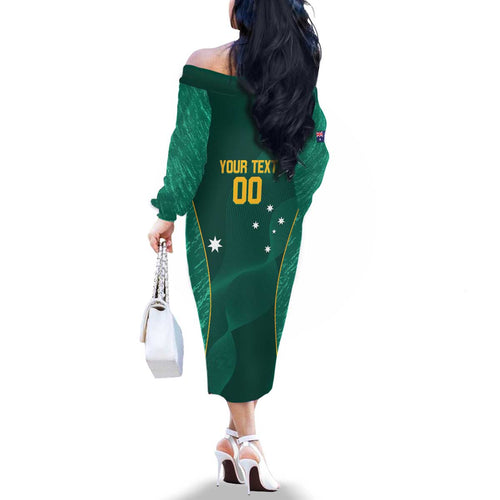 Custom Baseball Australia Family Matching Off The Shoulder Long Sleeve Dress and Hawaiian Shirt Go Champions - Aussie Kangaroo Mascot