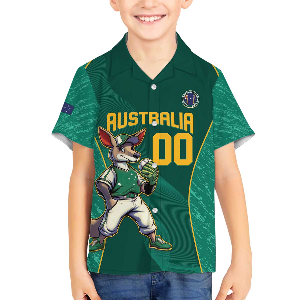 Custom Baseball Australia Family Matching Off The Shoulder Long Sleeve Dress and Hawaiian Shirt Go Champions - Aussie Kangaroo Mascot
