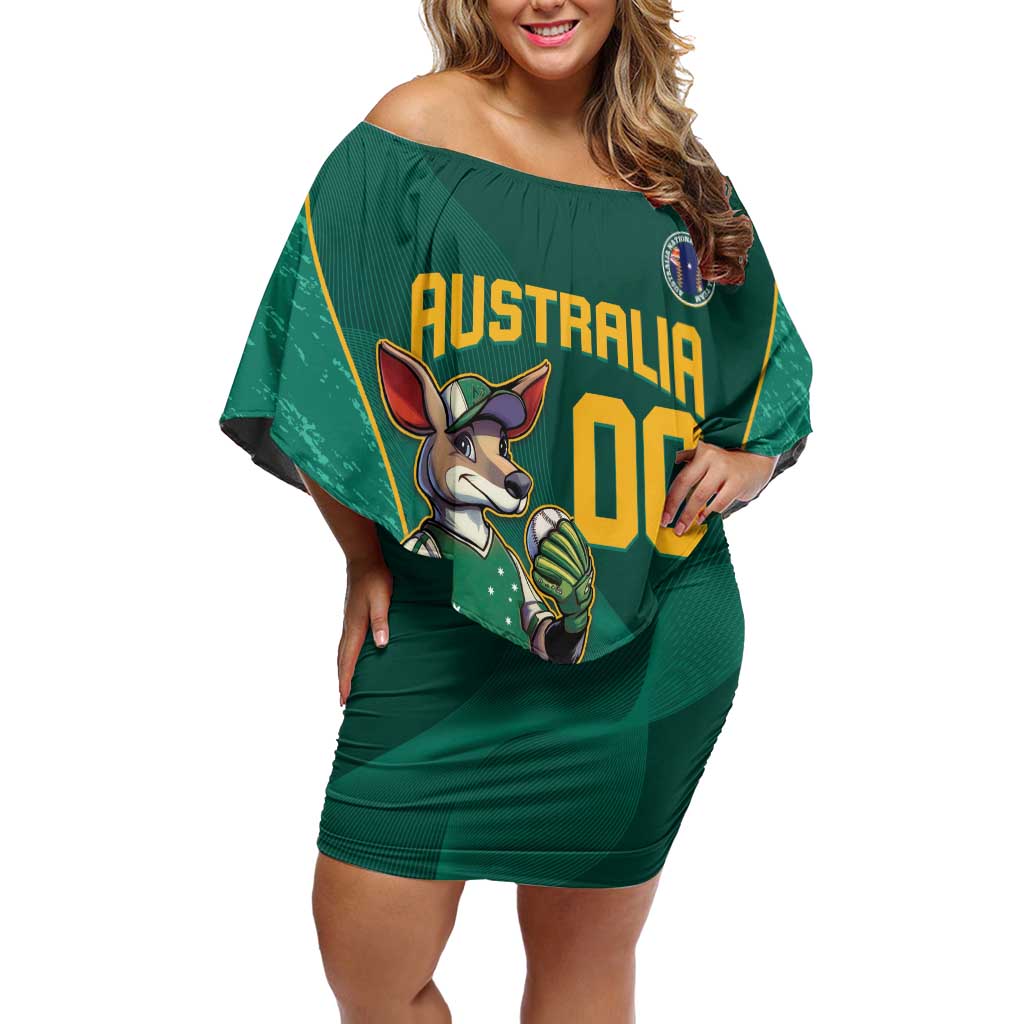 Custom Baseball Australia Family Matching Off Shoulder Short Dress and Hawaiian Shirt Go Champions - Aussie Kangaroo Mascot