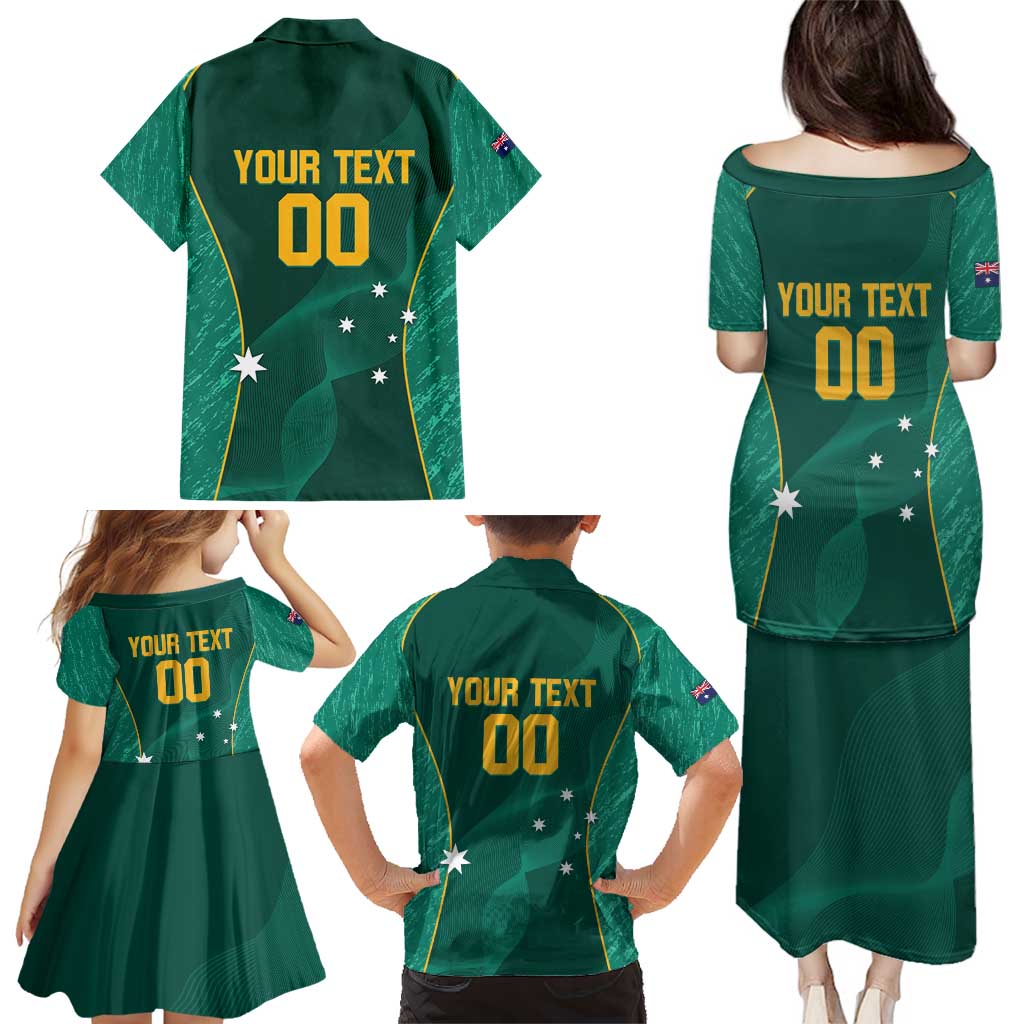 Custom Baseball Australia Family Matching Puletasi and Hawaiian Shirt Go Champions - Aussie Kangaroo Mascot