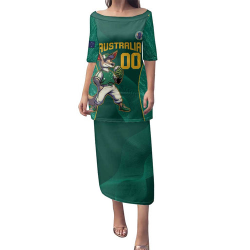 Custom Baseball Australia Family Matching Puletasi and Hawaiian Shirt Go Champions - Aussie Kangaroo Mascot