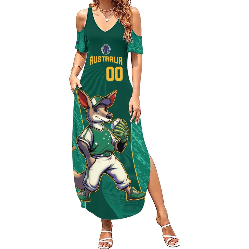 Custom Baseball Australia Family Matching Summer Maxi Dress and Hawaiian Shirt Go Champions - Aussie Kangaroo Mascot