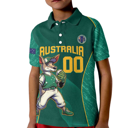 Custom Baseball Australia Kid Polo Shirt Go Champions - Aussie Kangaroo Mascot