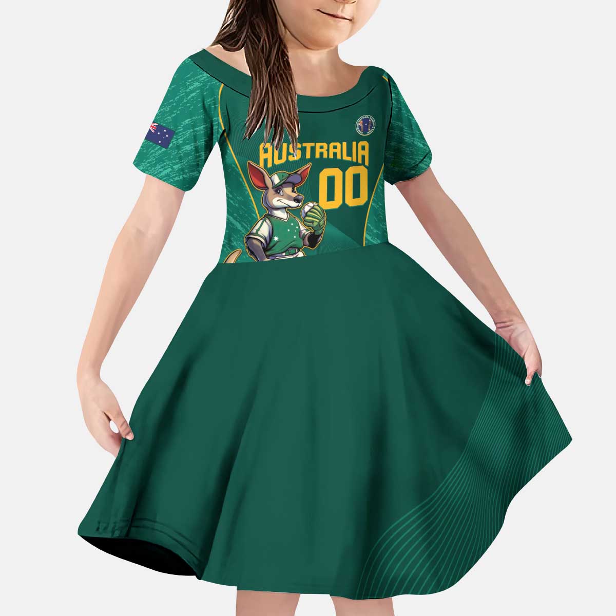 Custom Baseball Australia Kid Short Sleeve Dress Go Champions - Aussie Kangaroo Mascot