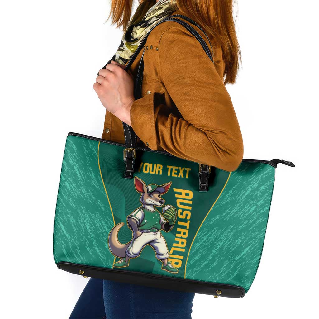 Custom Baseball Australia Leather Tote Bag Go Champions - Aussie Kangaroo Mascot