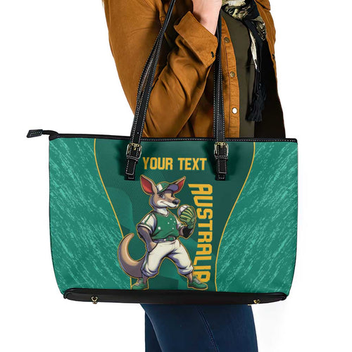 Custom Baseball Australia Leather Tote Bag Go Champions - Aussie Kangaroo Mascot