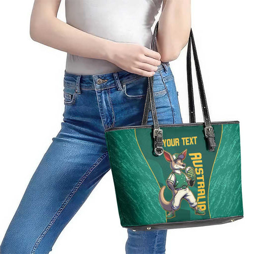 Custom Baseball Australia Leather Tote Bag Go Champions - Aussie Kangaroo Mascot