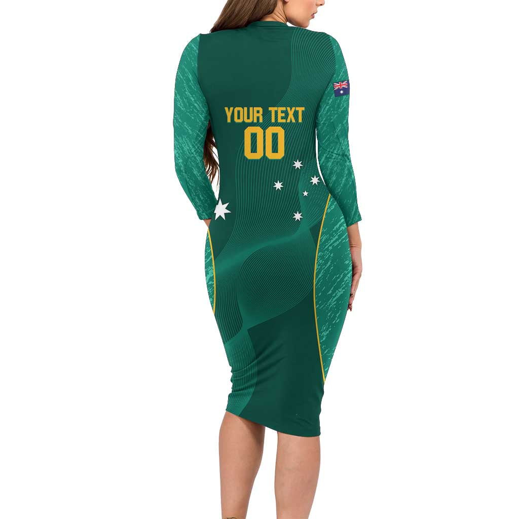 Custom Baseball Australia Long Sleeve Bodycon Dress Go Champions - Aussie Kangaroo Mascot