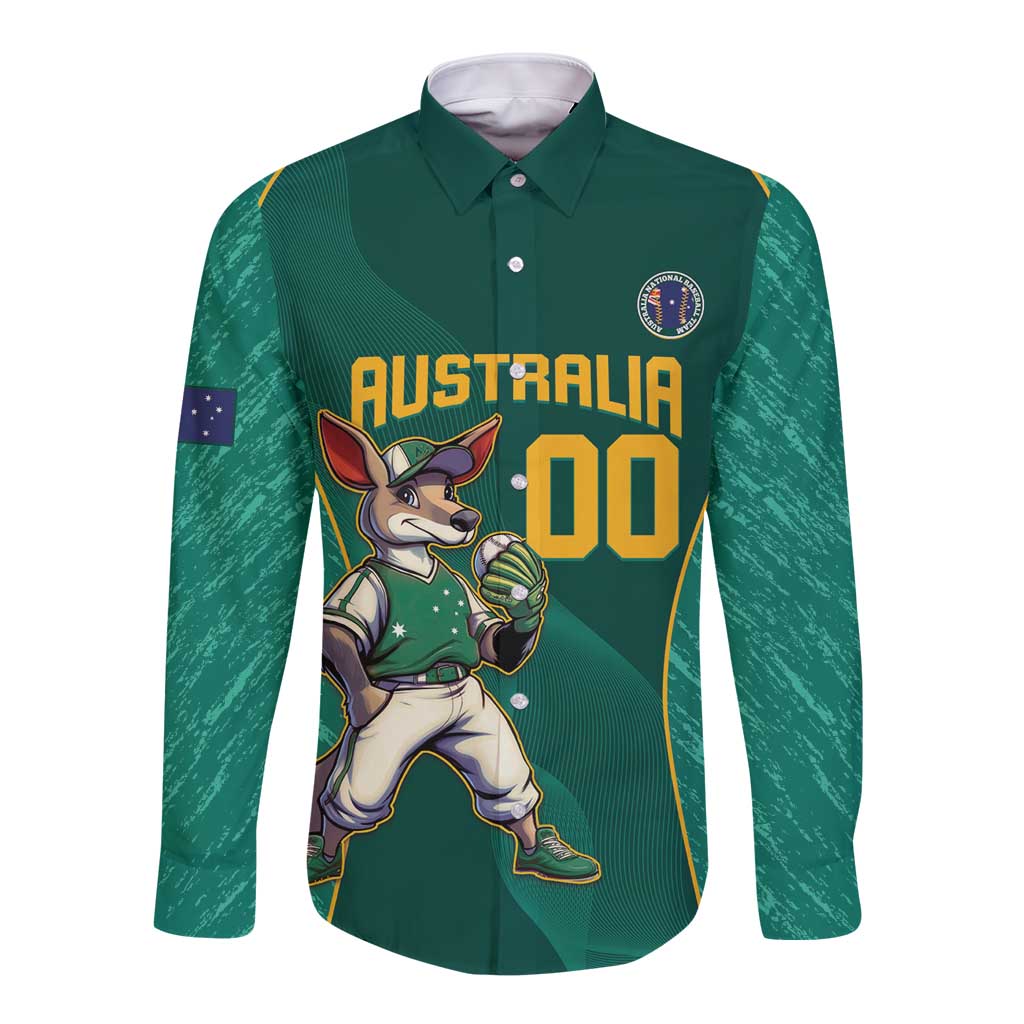 Custom Baseball Australia Long Sleeve Button Shirt Go Champions - Aussie Kangaroo Mascot