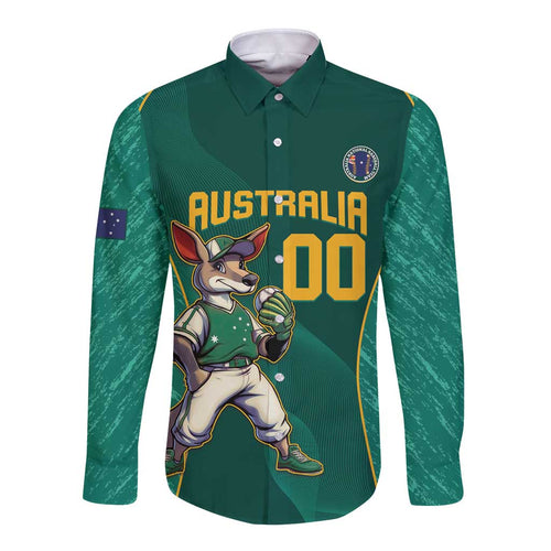Custom Baseball Australia Long Sleeve Button Shirt Go Champions - Aussie Kangaroo Mascot