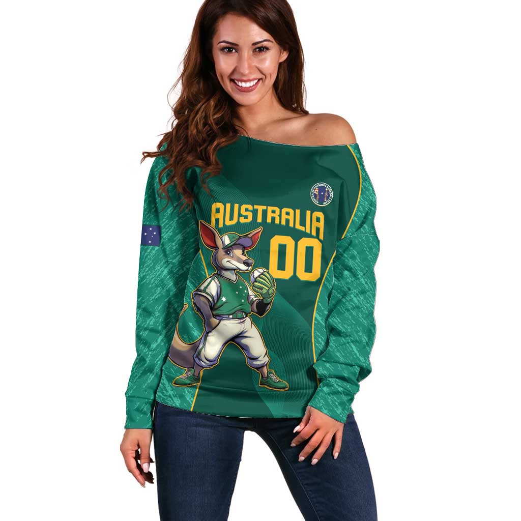 Custom Baseball Australia Off Shoulder Sweater Go Champions - Aussie Kangaroo Mascot