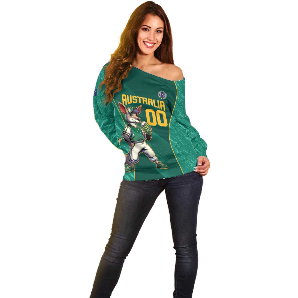 Custom Baseball Australia Off Shoulder Sweater Go Champions - Aussie Kangaroo Mascot