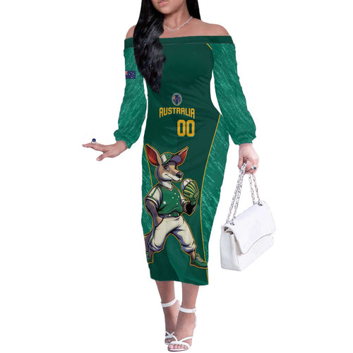 Custom Baseball Australia Off The Shoulder Long Sleeve Dress Go Champions - Aussie Kangaroo Mascot