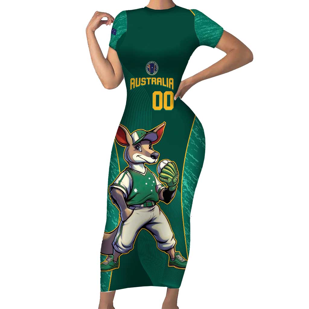 Custom Baseball Australia Short Sleeve Bodycon Dress Go Champions - Aussie Kangaroo Mascot