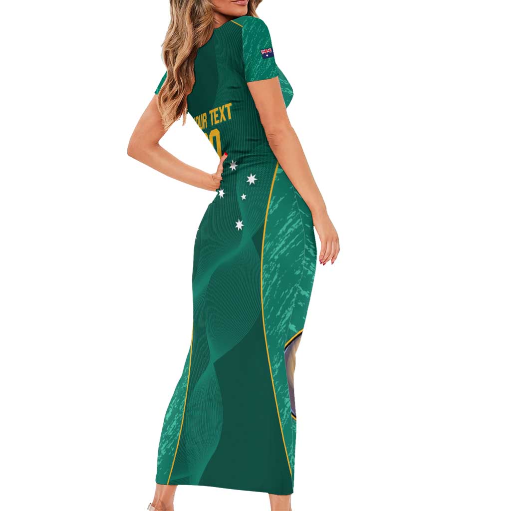 Custom Baseball Australia Short Sleeve Bodycon Dress Go Champions - Aussie Kangaroo Mascot
