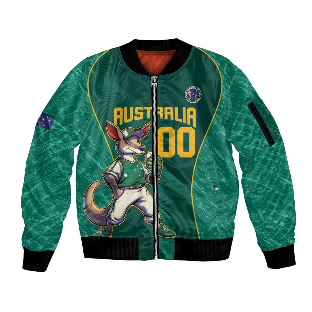 Custom Baseball Australia Sleeve Zip Bomber Jacket Go Champions - Aussie Kangaroo Mascot