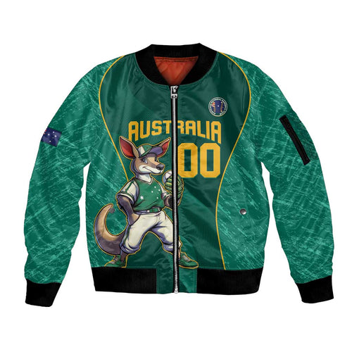 Custom Baseball Australia Sleeve Zip Bomber Jacket Go Champions - Aussie Kangaroo Mascot