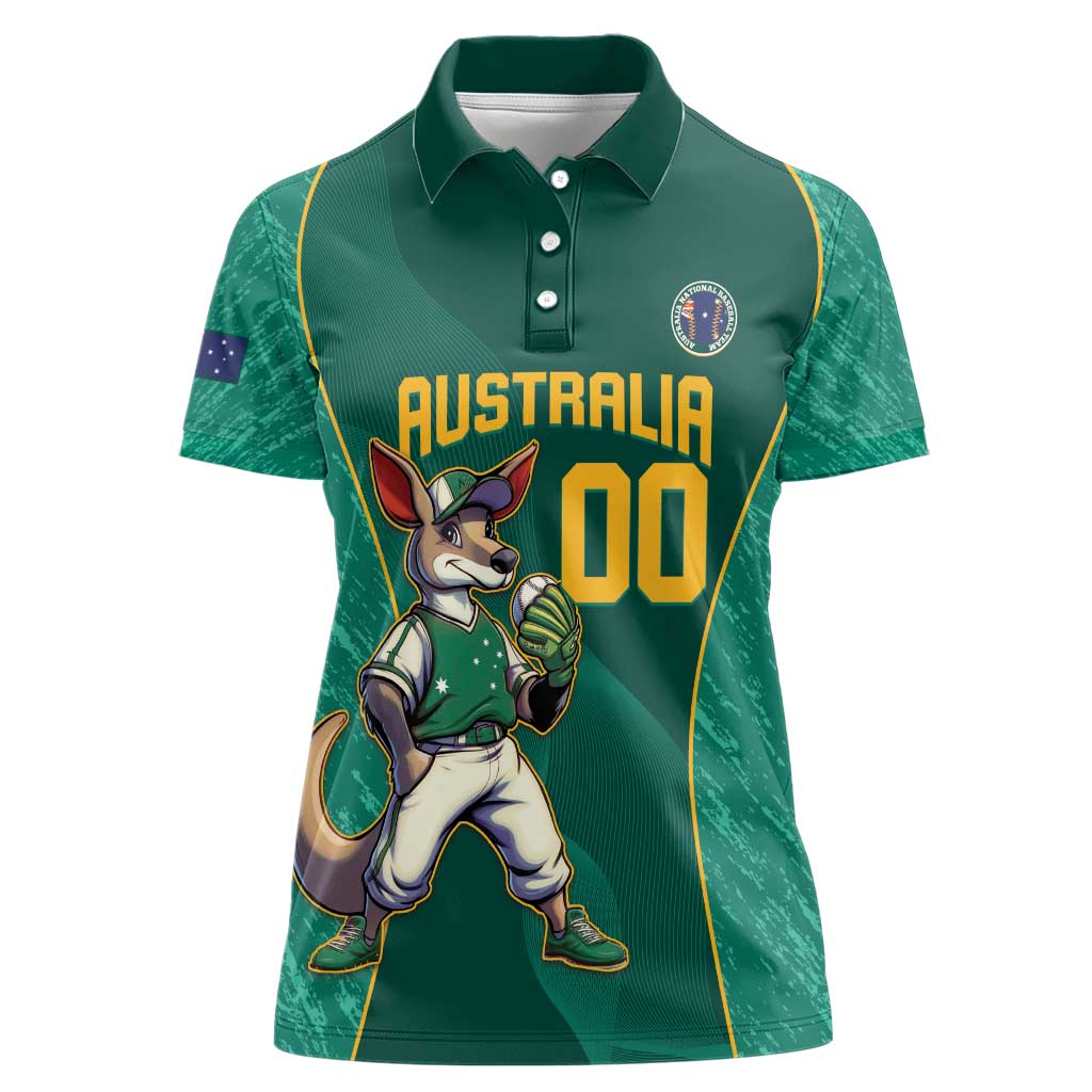 Custom Baseball Australia Women Polo Shirt Go Champions - Aussie Kangaroo Mascot