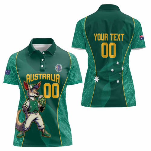 Custom Baseball Australia Women Polo Shirt Go Champions - Aussie Kangaroo Mascot