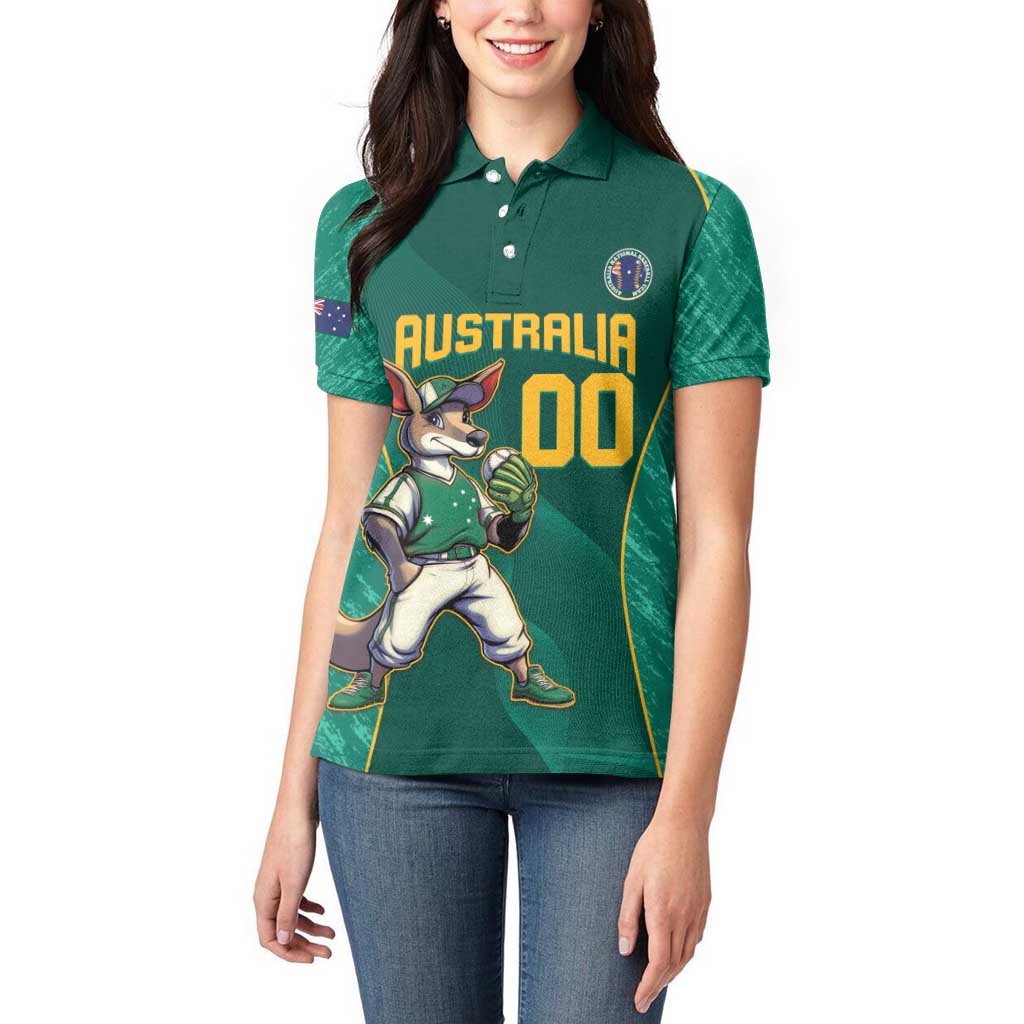 Custom Baseball Australia Women Polo Shirt Go Champions - Aussie Kangaroo Mascot