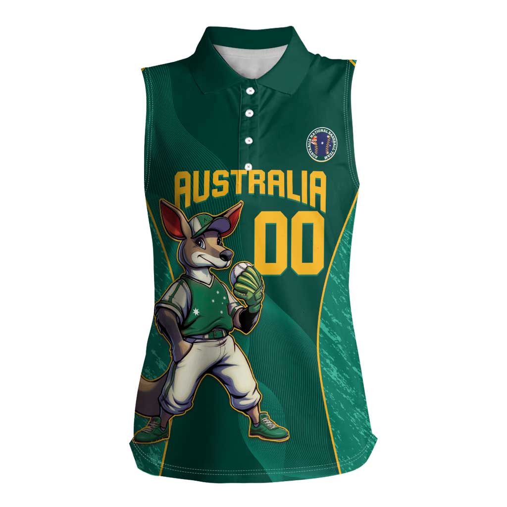Custom Baseball Australia Women Sleeveless Polo Shirt Go Champions - Aussie Kangaroo Mascot