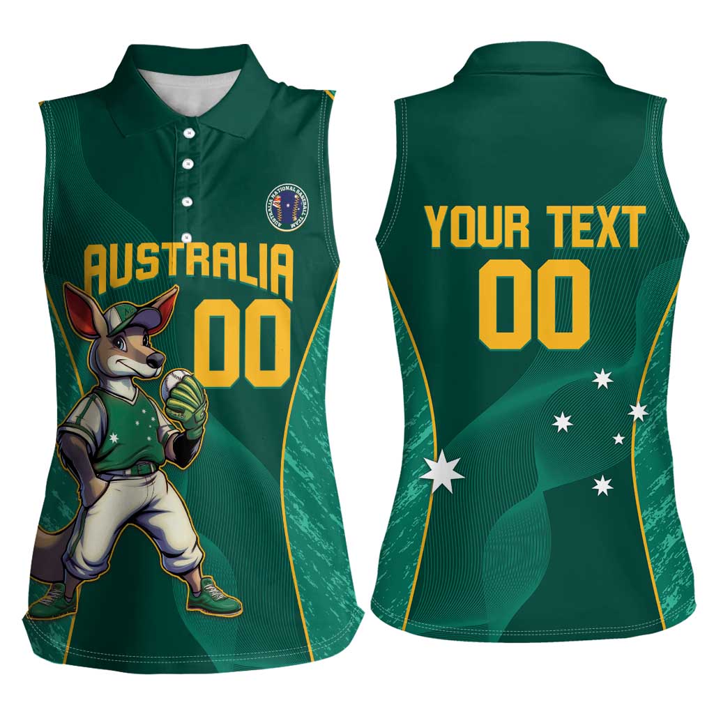 Custom Baseball Australia Women Sleeveless Polo Shirt Go Champions - Aussie Kangaroo Mascot