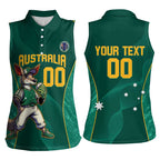 Custom Baseball Australia Women Sleeveless Polo Shirt Go Champions - Aussie Kangaroo Mascot