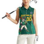 Custom Baseball Australia Women Sleeveless Polo Shirt Go Champions - Aussie Kangaroo Mascot