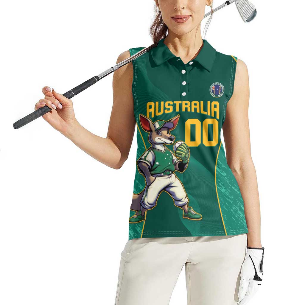 Custom Baseball Australia Women Sleeveless Polo Shirt Go Champions - Aussie Kangaroo Mascot