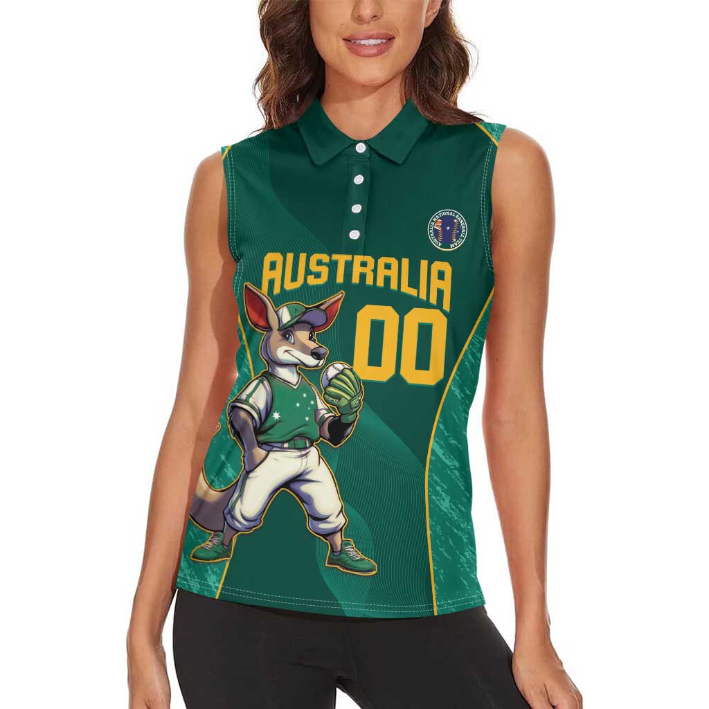 Custom Baseball Australia Women Sleeveless Polo Shirt Go Champions - Aussie Kangaroo Mascot