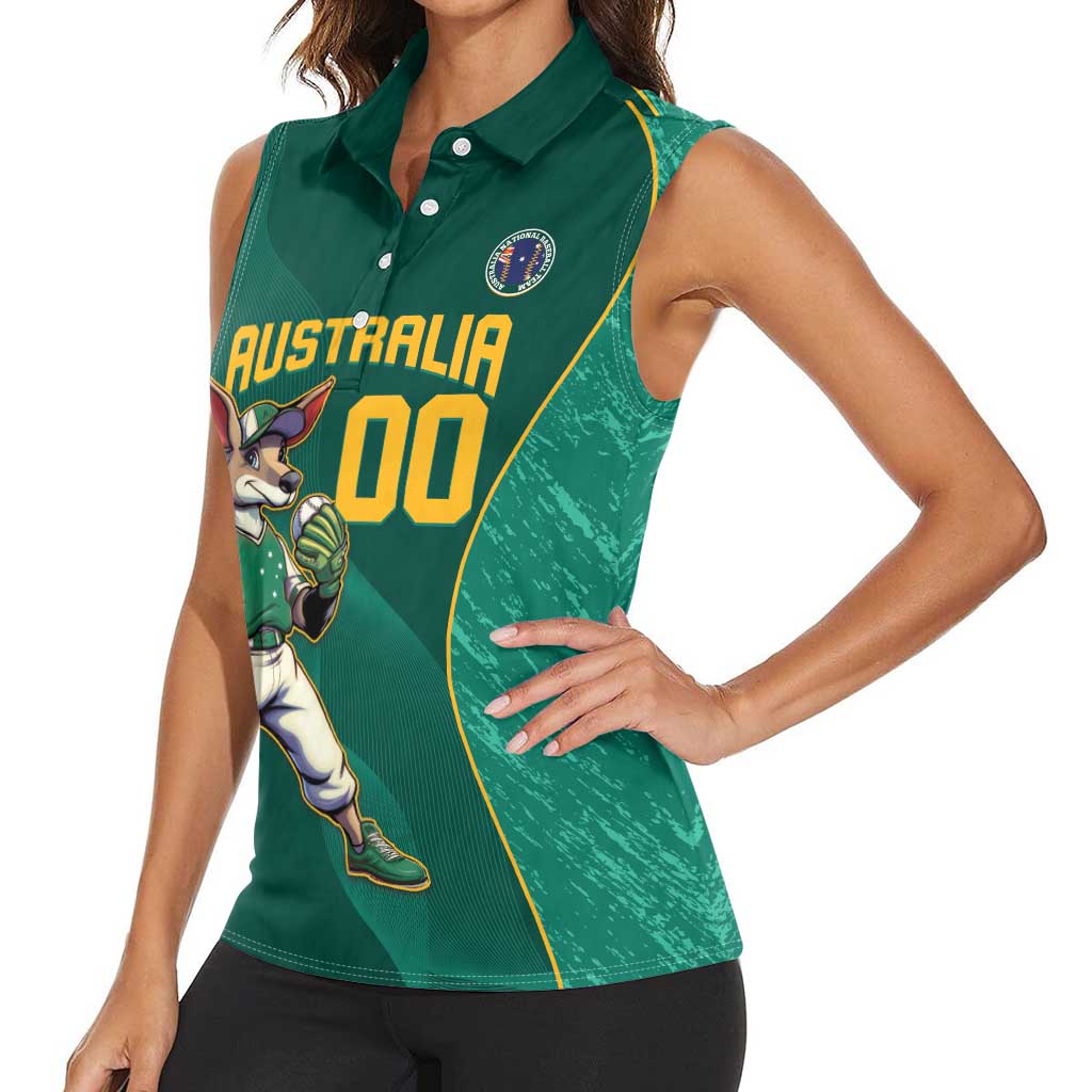 Custom Baseball Australia Women Sleeveless Polo Shirt Go Champions - Aussie Kangaroo Mascot