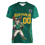 Custom Baseball Australia Women V-Neck T-Shirt Go Champions - Aussie Kangaroo Mascot