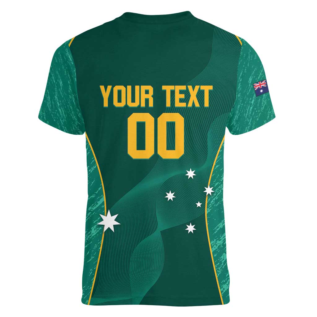Custom Baseball Australia Women V-Neck T-Shirt Go Champions - Aussie Kangaroo Mascot