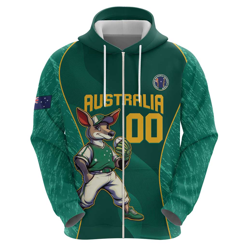 Custom Baseball Australia Zip Hoodie Go Champions - Aussie Kangaroo Mascot