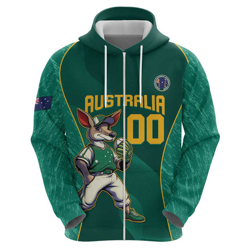 Custom Baseball Australia Zip Hoodie Go Champions - Aussie Kangaroo Mascot