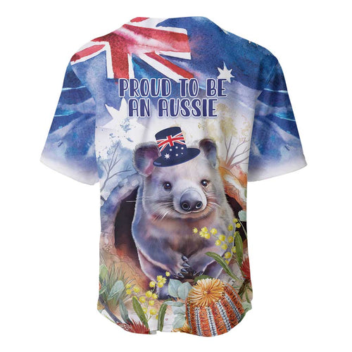 Wombat Australia Day Baseball Jersey Happy 26 January - Banksia Watercolor
