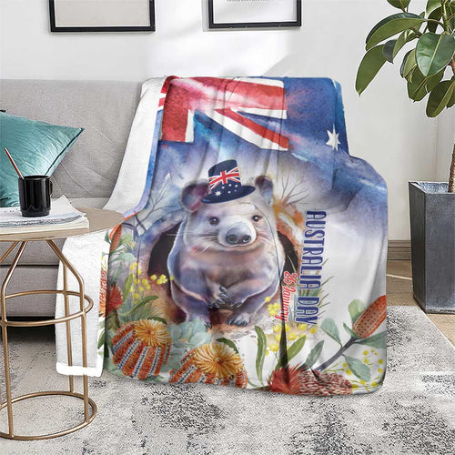 Wombat Australia Day Blanket Happy 26 January - Banksia Watercolor