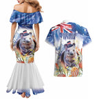 Wombat Australia Day Couples Matching Mermaid Dress and Hawaiian Shirt Happy 26 January - Banksia Watercolor