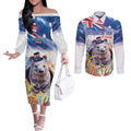 Wombat Australia Day Couples Matching Off The Shoulder Long Sleeve Dress and Long Sleeve Button Shirt Happy 26 January - Banksia Watercolor