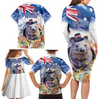 Wombat Australia Day Family Matching Long Sleeve Bodycon Dress and Hawaiian Shirt Happy 26 January - Banksia Watercolor