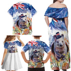 Wombat Australia Day Family Matching Off Shoulder Maxi Dress and Hawaiian Shirt Happy 26 January - Banksia Watercolor