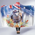 Wombat Australia Day Hooded Blanket Happy 26 January - Banksia Watercolor