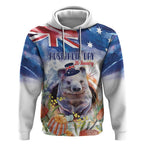 Wombat Australia Day Hoodie Happy 26 January - Banksia Watercolor