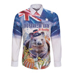 Wombat Australia Day Long Sleeve Button Shirt Happy 26 January - Banksia Watercolor
