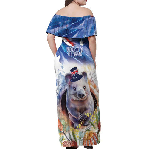 Wombat Australia Day Off Shoulder Maxi Dress Happy 26 January - Banksia Watercolor