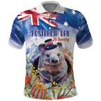 Wombat Australia Day Polo Shirt Happy 26 January - Banksia Watercolor