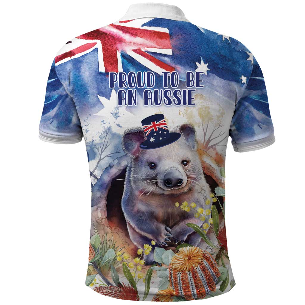 Wombat Australia Day Polo Shirt Happy 26 January - Banksia Watercolor