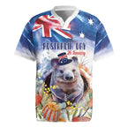 Wombat Australia Day Rugby Jersey Happy 26 January - Banksia Watercolor