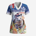 Wombat Australia Day Scrub Top Happy 26 January - Banksia Watercolor - Aussie Hoodie