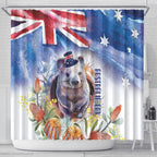 Wombat Australia Day Shower Curtain Happy 26 January - Banksia Watercolor